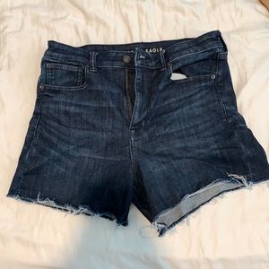 High-waisted, dark-wash AE jean shorts - size 12